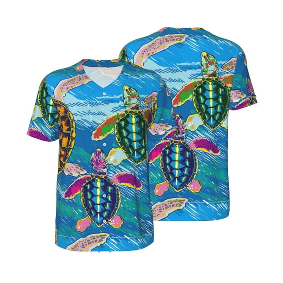 Balery Little Sea Turtles Baseball Jersey for Men Casual Button Down Shirts Short Sleeve Active Team Sports Uniform-X-Large