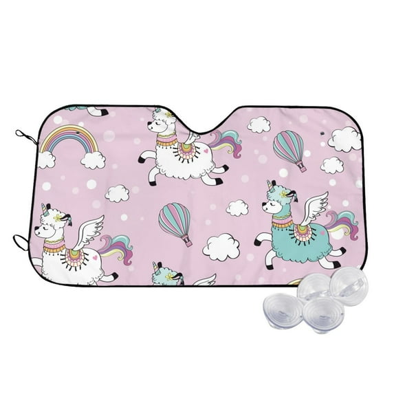 Balery Llama Unicorn And Rainbow Windshield Sun Shade, Car Front Window Sunshade Cover ,Automotive Interior Portected Blocks Uv Rays For Car Pickup Truck Suv Accessories- Medium