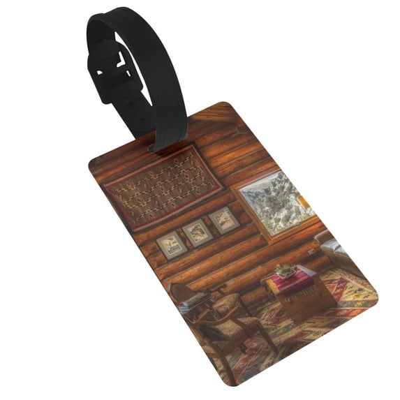 Balery Log Cabin Inside Print Durable Luggage Tags with Secure Strap, Personalized Travel ID Tags for Suitcases, Bags, and Backpacks - Easy Identification for Men and Women