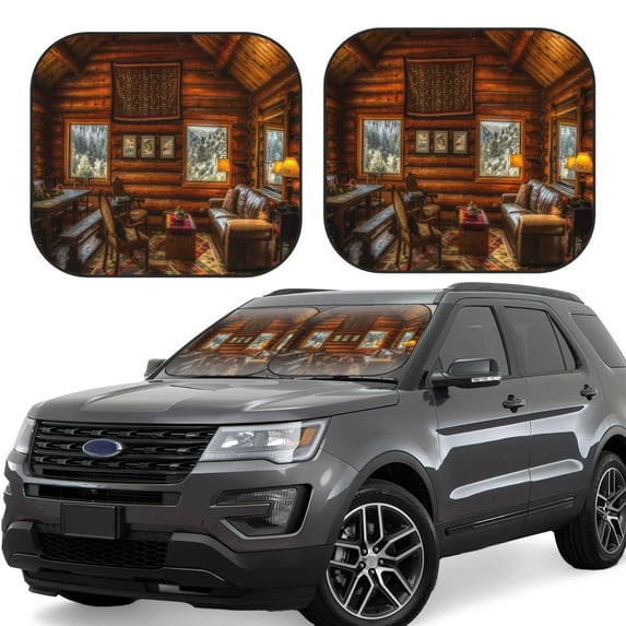 Balery Log Cabin Inside Sun Shield 2 Pack For Car Front Windows Foldable Sun Visor Protector Blocks Max Uv Rays And Keeps Your Vehicle Cool For Most Sedans Suv Truck