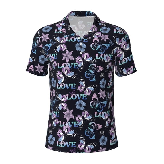 Balery Love Butterflies Printed Men’s Short Sleeve Polo Shirt, Midweight Men's Shirt,Golf Polo shirts -Small
