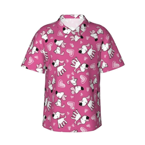 Balery Love Dog Print Men's Hawaiian Shirts Short Sleeve Beach Shirt Relaxed Fit Vacation Button Down Shirts-Medium