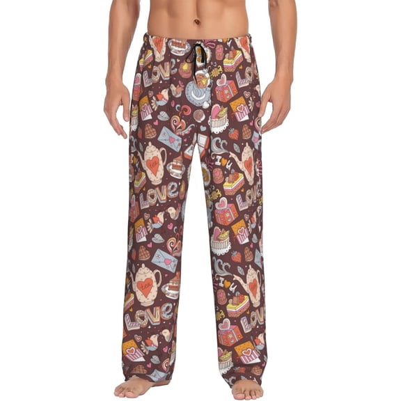 Balery Love Heart print Men's Pajama Pants,Ultra Lightweight Pjs,Lounge Pant-Small