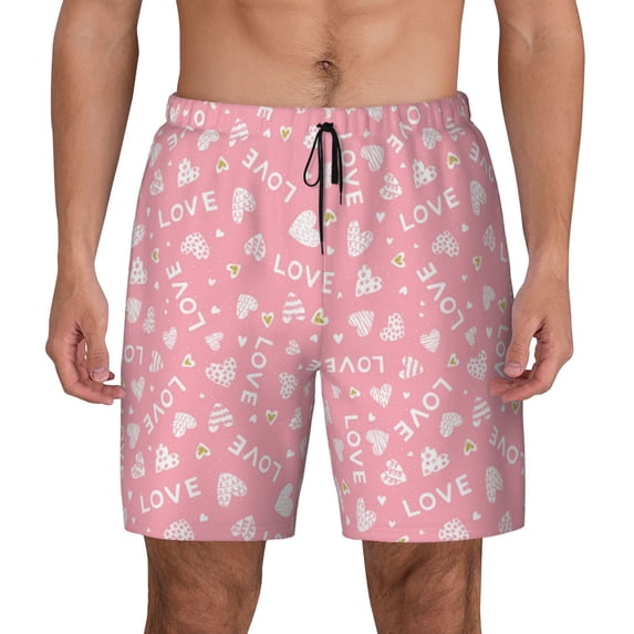 Balery Love Mens Swim Trunks Swim Shorts for Men Quick Dry Inseam Beach Shorts with Compression Liner Pocket-Medium