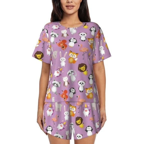Balery Lovely Animals Pattern Womens Pajama Sets 2 Piece Soft Short Sleeve Top and Shorts Sleepwear Round Neck Pjs Lounge Set with Pockets-Medium