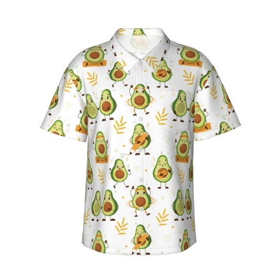 Balery Lovely Avocado Print Men's Hawaiian Shirts Short Sleeve Beach Shirt Relaxed Fit Vacation Button Down Shirts-