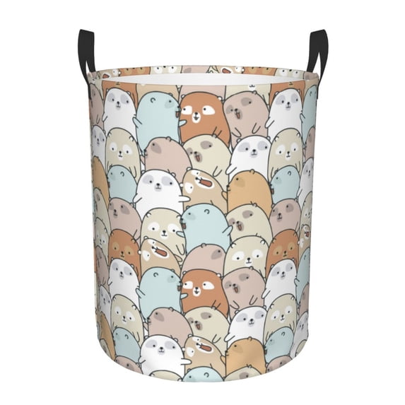 Balery Lovely Bear Round Laundry Basket with Handles Waterproof Freestanding Laundry Hamper for Clothes Toys in the Dorm and Family-