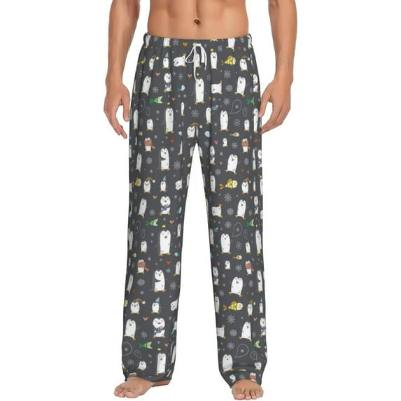 Balery Lovely Penguin print Men's Pajama Pants,Ultra Lightweight Pjs,Lounge Pant-X-Large
