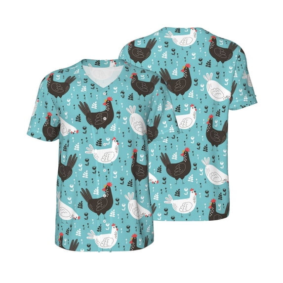 Balery Lovely Roosters Baseball Jersey for Men Casual Button Down Shirts Short Sleeve Active Team Sports Uniform-Small