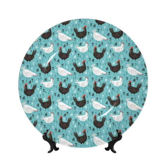 Balery Lovely Roosters Print Bone China Decorative Plate Ceramic Dinner Plates Art Crafts with Display Stand-6in