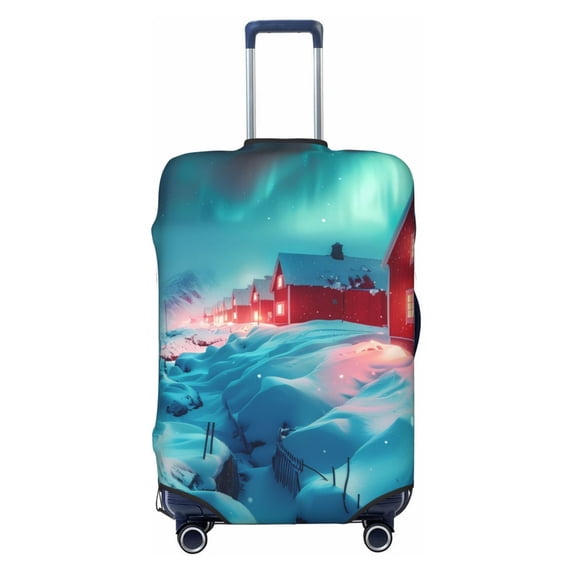 Balery Luggage Cover Aurora Borealis Village Print Suitcase Covers for Luggage Elastic Washable Suitcase Protector Fits 18-32 Inch Luggage-X-Large