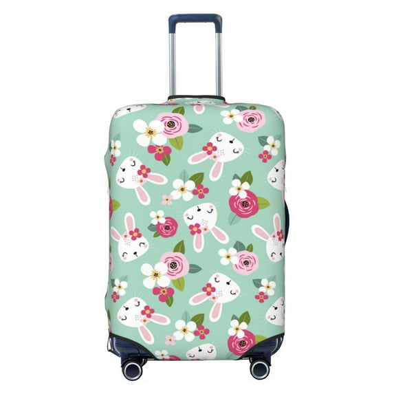 Balery Luggage Cover Bunny And Rose Print Suitcase Covers for Luggage Elastic Washable Suitcase Protector Fits 18-32 Inch Luggage-