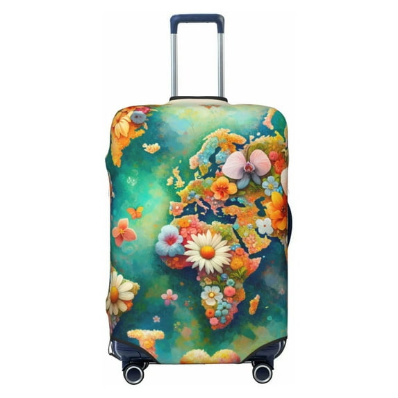 Balery Luggage Cover Colorful World Map Print Suitcase Covers for Luggage Elastic Washable Suitcase Protector Fits 18-32 Inch Luggage-Large