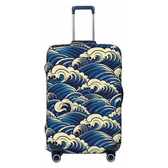 Balery Luggage Cover Japanese Water Wave Print Suitcase Covers for Luggage Elastic Washable Suitcase Protector Fits 18-32 Inch Luggage-Large