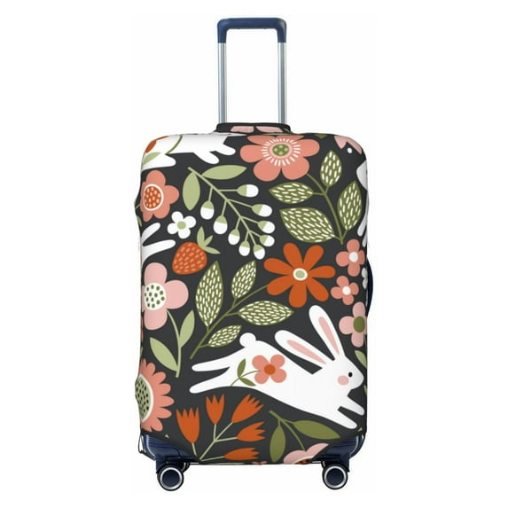 Balery Luggage Cover Rabbits on Floral Print Suitcase Covers for Luggage Elastic Washable Suitcase Protector Fits 18-32 Inch Luggage-Medium