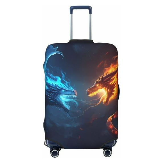 Balery Luggage Cover Red And Blue Fire Dragon C Print Suitcase Covers for Luggage Elastic Washable Suitcase Protector Fits 18-32 Inch Luggage-Medium