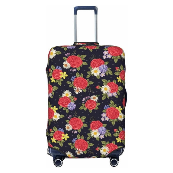 Balery Luggage Cover Red Rose Flower Print Suitcase Covers for Luggage Elastic Washable Suitcase Protector Fits 18-32 Inch Luggage-Small