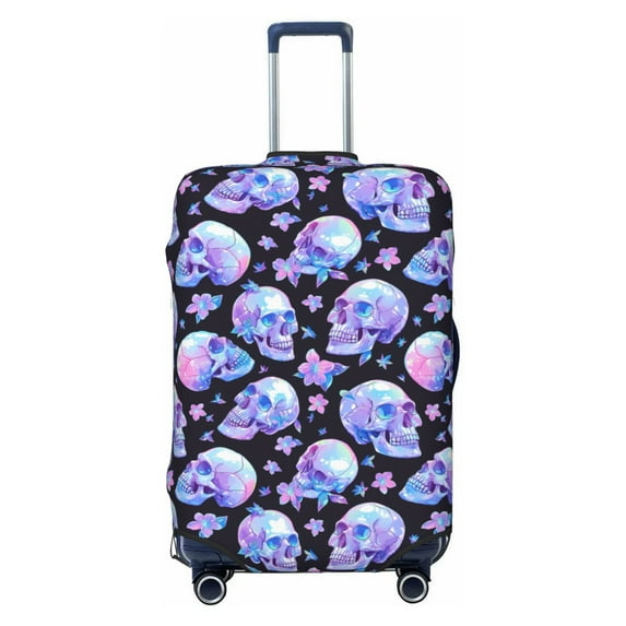 Balery Luggage Cover blue Skull flower Print Suitcase Covers for Luggage Elastic Washable Suitcase Protector Fits 18-32 Inch Luggage-Small