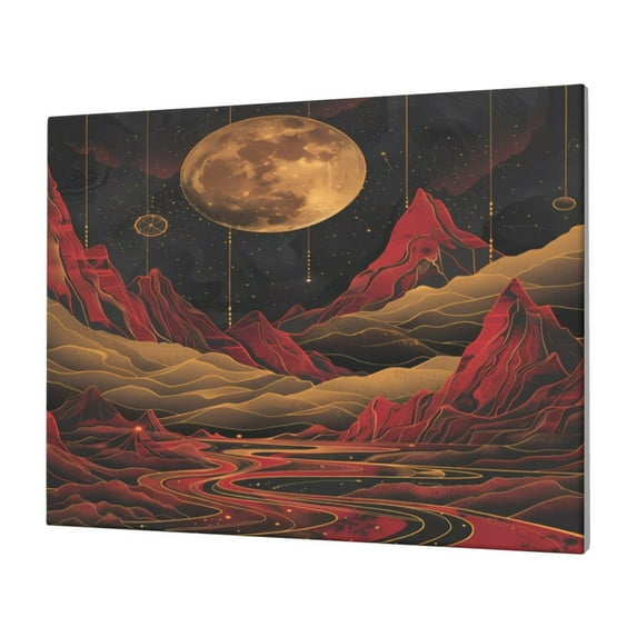Balery Lunar Mountains Golden Rivers Pattern Canvas Decorative Picture – 30x40in Premium Wall Art, Modern Canvas Print for Home Decor（Horizontal）