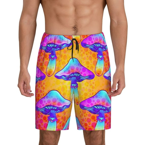 Balery Magic Mushrooms Men's Cotton Knit Pajama Shorts Waistband & Pockets,Short Pajama Pants-3X-Large