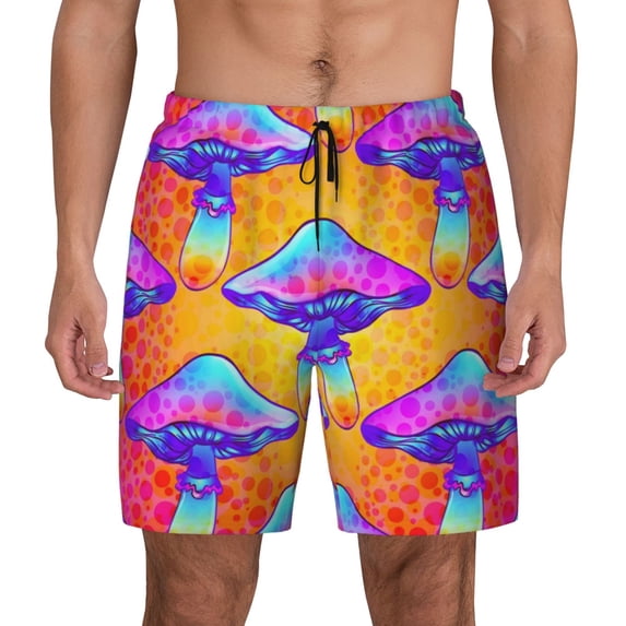 Balery Magic Mushrooms Mens Swim Trunks Swim Shorts for Men Quick Dry Inseam Beach Shorts with Compression Liner Pocket-Small