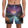 thumbnail image 1 of Balery Magical Bees Twilight River Mens Swim Trunks Swim Shorts for Men Quick Dry Inseam Beach Shorts with Compression Liner Pocket-Large, 1 of 9