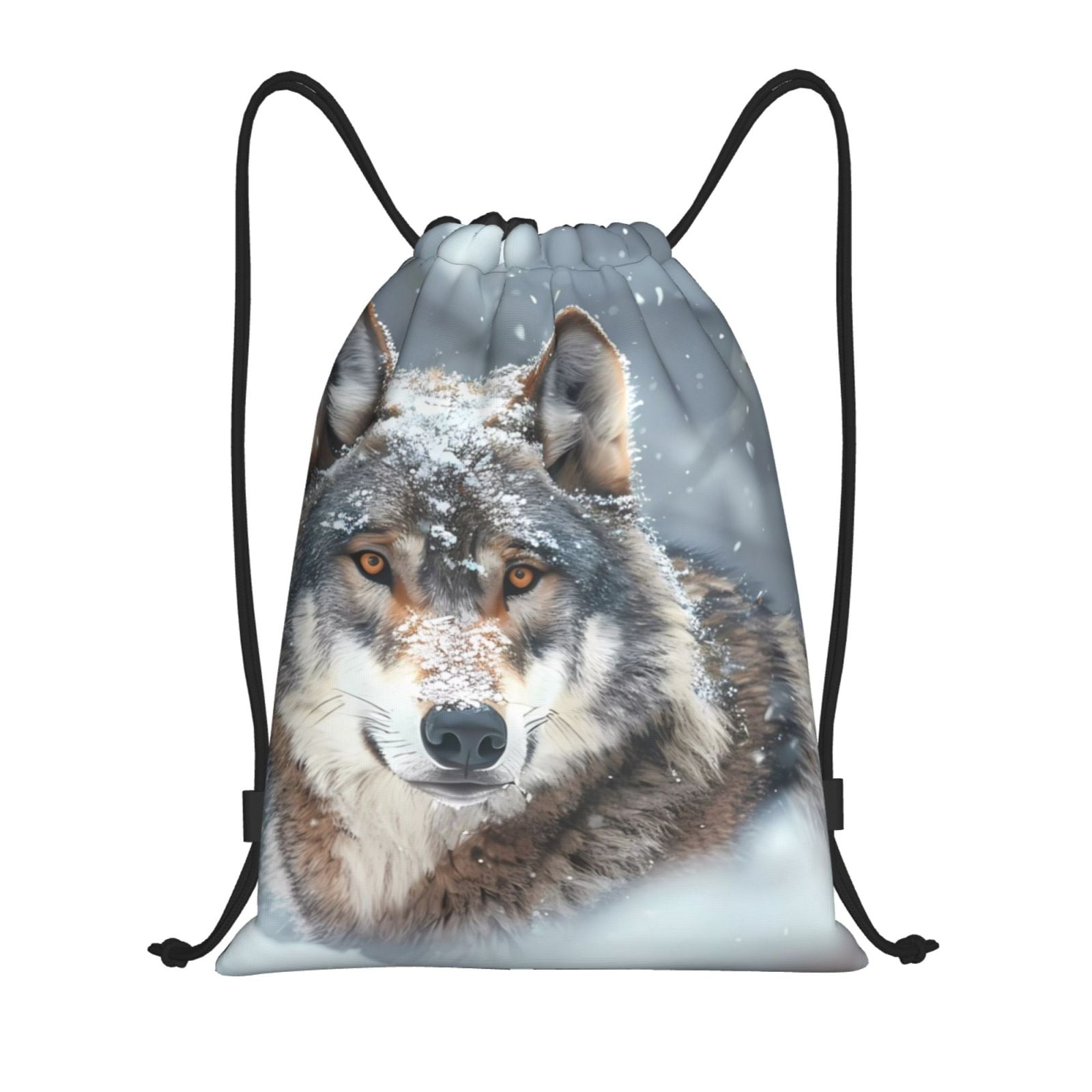 Balery Majestic Snowy Wolf Pattern Drawstring Backpack Bag Sport Gym ...