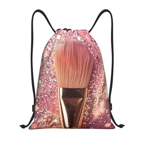 Balery Makeup Brush on Pink Glitter Pattern Drawstring Backpack Bag Sport Gym Sackpack Cinch Bags Pattern Drawstring Backpack Bag Sport Gym Sackpack Cinch Bags -Medium
