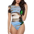 thumbnail image 1 of Balery Mallard Duck Swimming In A River Women's Short Sleevee Crew Neck Bodysuit Tops Short Sleeve Tops Basic-, 1 of 9
