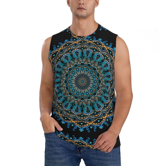 Balery Mandala Men's Sleeveless Muscle Shirts Workout Tank Top, Moisture Wicking, Odor Protection-Small