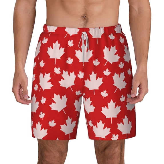 Balery Maple Leaves Mens Swim Trunks Swim Shorts for Men Quick Dry Inseam Beach Shorts with Compression Liner Pocket-3X-Large
