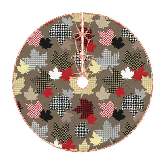 Balery Maple colorful Printed Christmas Tree Skirt , Merry Christmas Party Christmas Tree Decoration,Adjustable Tree Skirt-48"