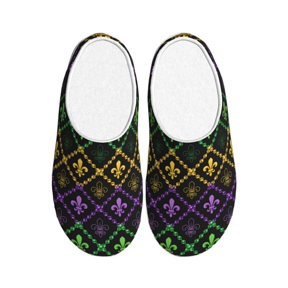 Balery Mardi Gra Geometric Pattern Women's Fuzzy Memory Foam Slippers Fluffy Winter House Shoes Indoor and Outdoor-37/38