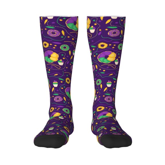 Balery Mardi Gras And Donuts Fun Novelty Socks Men'S Women'S Crew Socks Funny Crazy Novelty Socks Quirky And Cool Socks