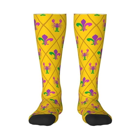 Balery Mardi Gras Crayfish And Fleur De Lis Fun Novelty Socks Men'S Women'S Crew Socks Funny Crazy Novelty Socks Quirky And Cool Socks