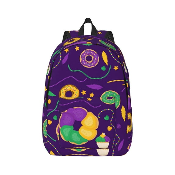Balery Mardi Gras and Donuts Vintage Canvas Backpack for Men and Women - Large Capacity, Durable Travel Laptop Bag for School, Work, Hiking, and Outdoor Activities