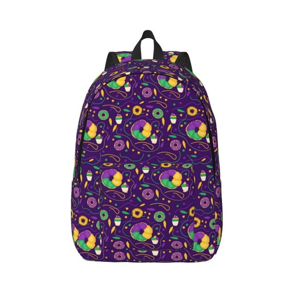 Balery Mardi Gras and Donuts Vintage Canvas Backpack for Men and Women - Large Capacity, Durable Travel Laptop Bag for School, Work, Hiking, and Outdoor Activities