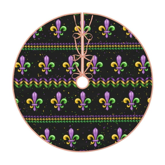 Balery Mardi Gras Fleur de Lis Printed Christmas Tree Skirt , Merry Christmas Party Christmas Tree Decoration,Adjustable Tree Skirt-30"