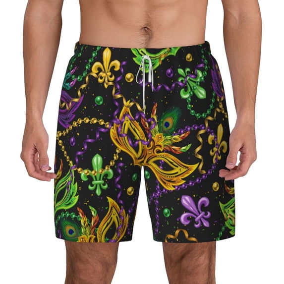 Balery Mardi Gras Surface Mens Swim Trunks Swim Shorts for Men Quick Dry Inseam Beach Shorts with Compression Liner Pocket-Medium