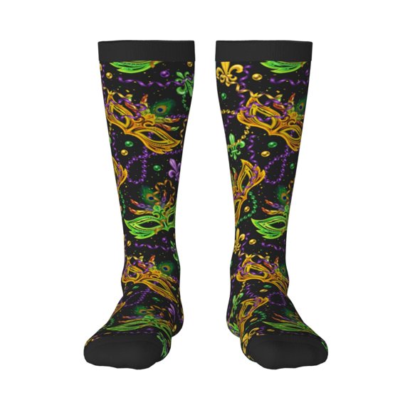 Balery Mardi Gras Surface Printed Novelty Socks Men's Women's Crew Socks Sports Socks Knee High Socks Cotton Socks Quirky and Cool Socks