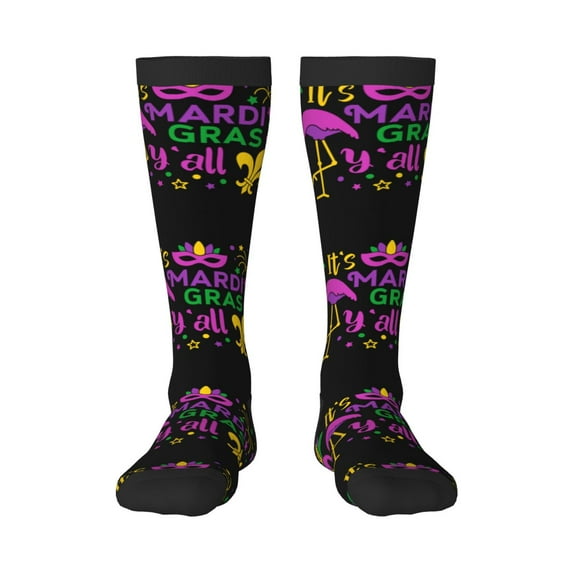 Balery Mardi Gras With Flamingo Fun Novelty Socks Men'S Women'S Crew Socks Funny Crazy Novelty Socks Quirky And Cool Socks