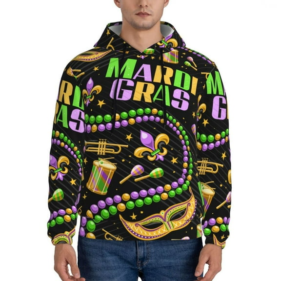 Balery Mardi Gras3 Pattern Mens Hoodie Kangaroo Pocket Hoodie Pullover Hooded Sweatshirt Ideal for Daily Wear Travel and Home-X-Large