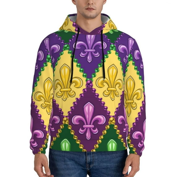 Balery Mardi Gras4 Pattern Mens Hoodie Kangaroo Pocket Hoodie Pullover Hooded Sweatshirt Ideal for Daily Wear Travel and Home-4X-Large