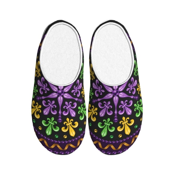 Balery Mardi Gras5 Pattern Women's Fuzzy Memory Foam Slippers Fluffy Winter House Shoes Indoor and Outdoor-46/47