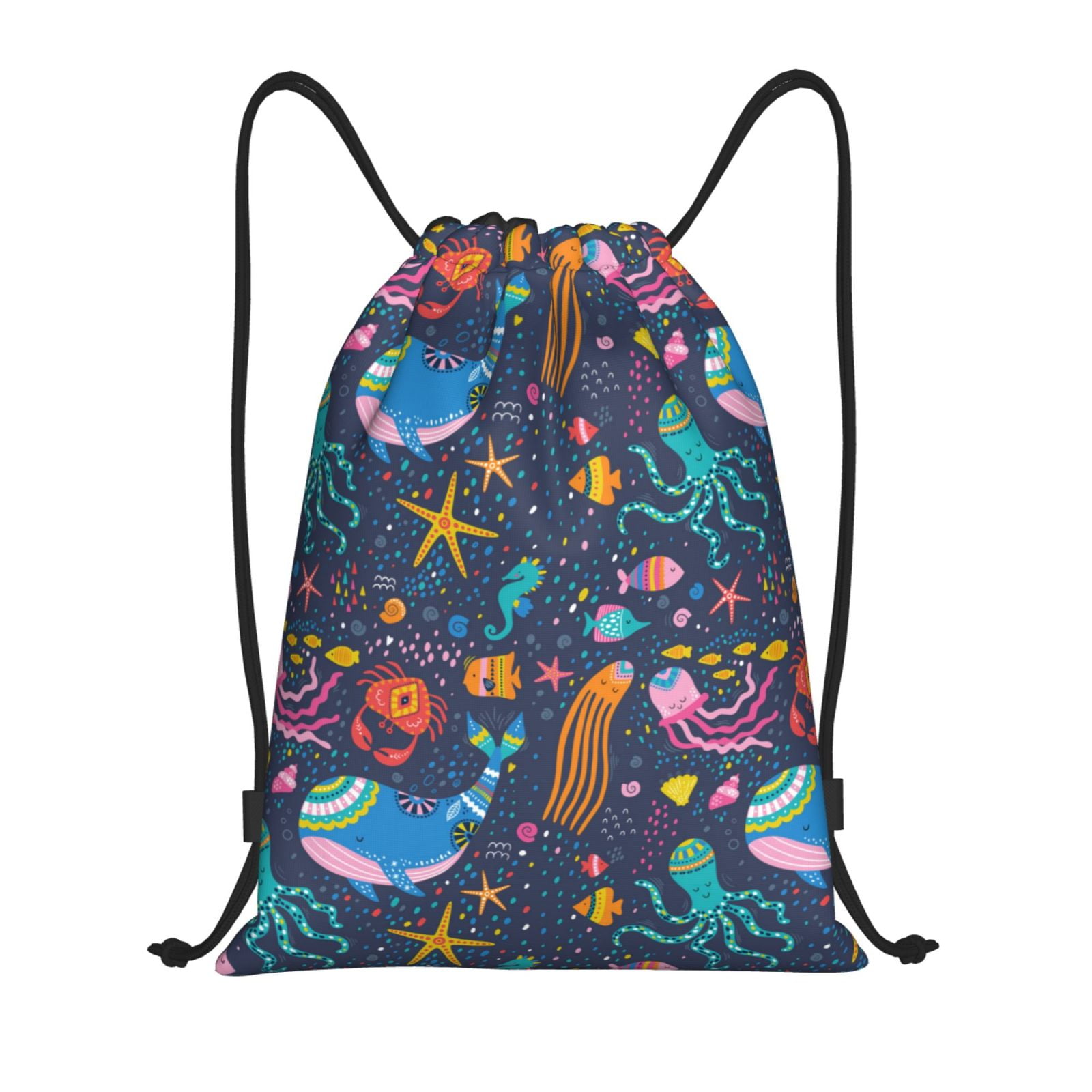 Balery Marine Inhabitants Pattern Drawstring Backpack Bag Sport Gym