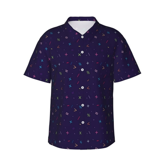 Balery Mathematical Symbols Print Men's Hawaiian Shirts Short Sleeve Beach Shirt Relaxed Fit Vacation Button Down Shirts-X-Large