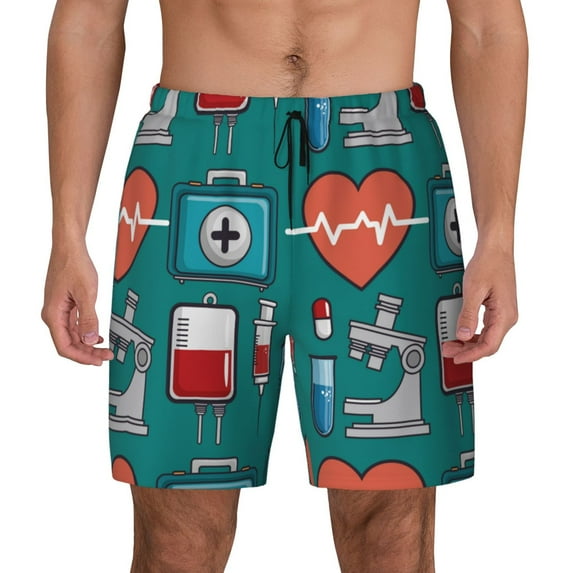 Balery Medical Elements Mens Swim Trunks Swim Shorts for Men Quick Dry Inseam Beach Shorts with Compression Liner Pocket-Small