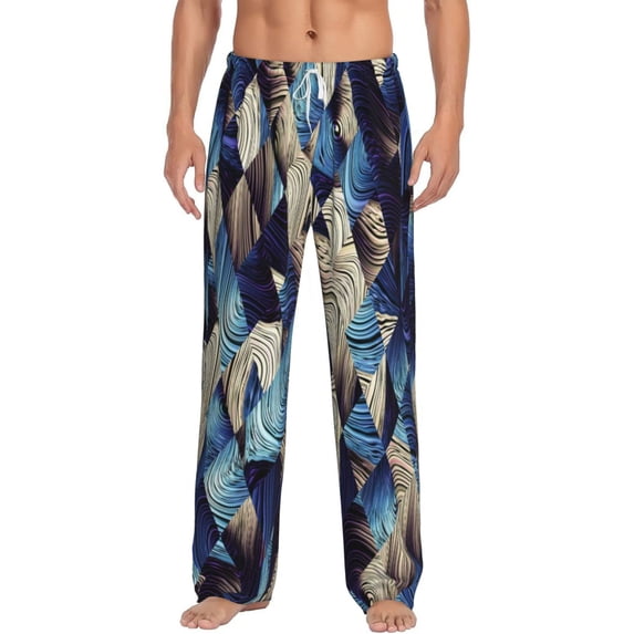 Balery Men'S Abstract Blue Squares Pants,Sleepwear Pants,Pajama Pants,Pj Bottoms Drawstring And Pockets-Large