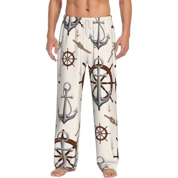 Balery Men'S Anchor With Rope Pants,Sleepwear Pants,Pajama Pants,Pj Bottoms Drawstring And Pockets-Small