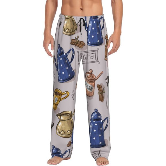Balery Men'S Antique Vintage Teapot Coffee Grinder Pants,Sleepwear Pants,Pajama Pants,Pj Bottoms Drawstring And Pockets-Small